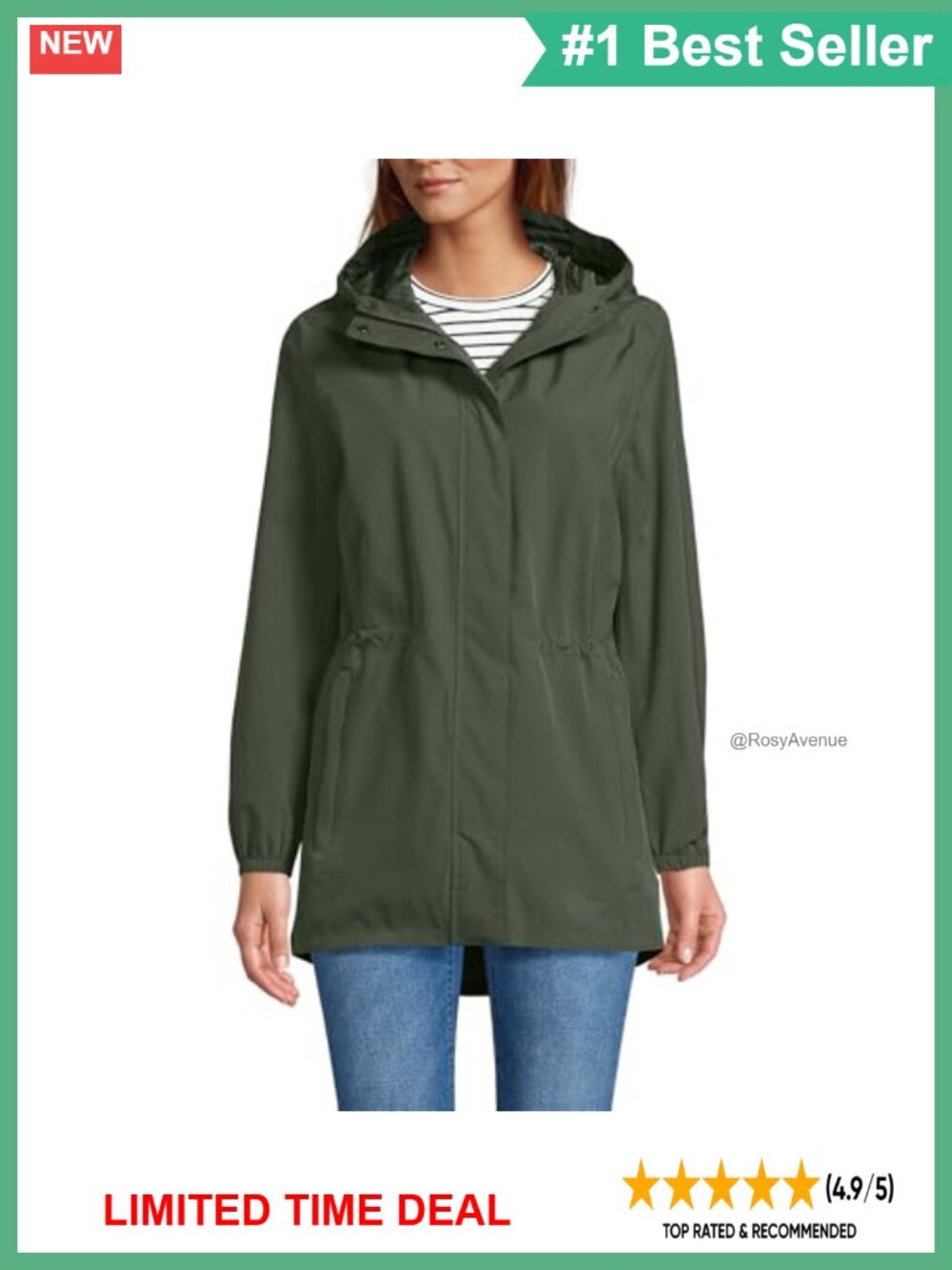 Lands' End Squall Packable Waterproof Raincoat Hooded Windproof